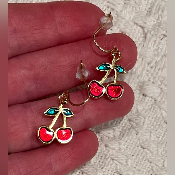 Cherry Gold Plated wire earrings Handmade by Me New - Picture 3 of 4